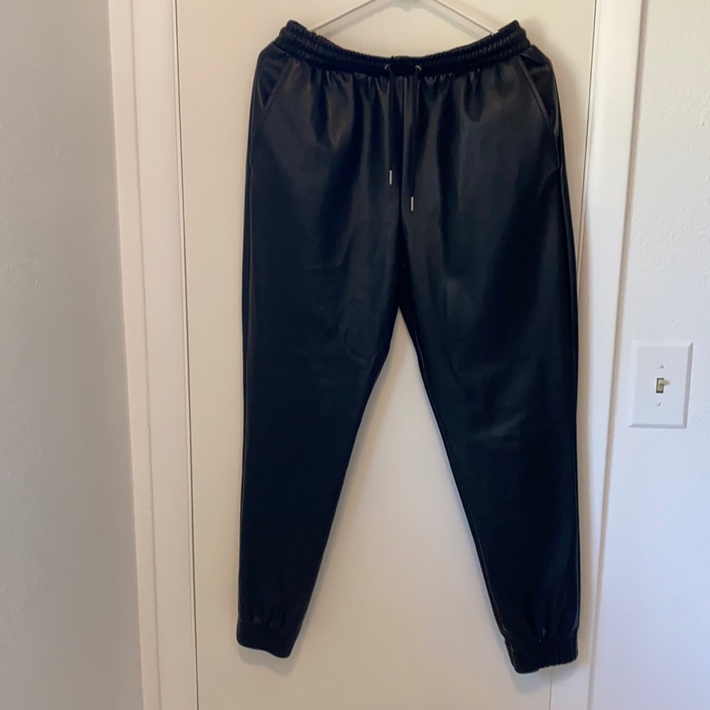 Size small black leather joggers
